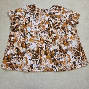 Roaman's 2X Pullover Short Sleeve Butterfly Swing Keyhole Neck T-Shirt Brown